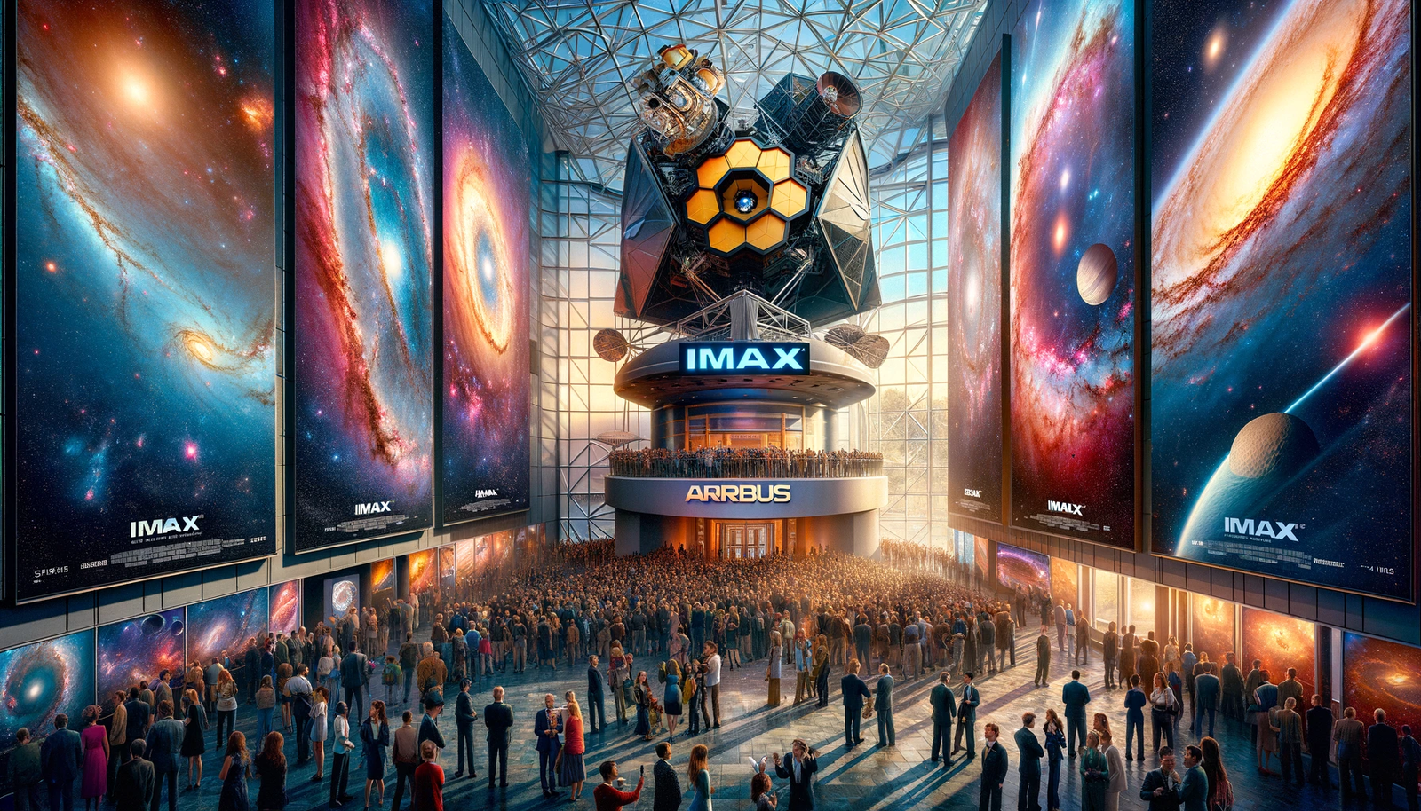 Excited crowd at the premiere of 'Deep Sky', an IMAX documentary about the James Webb Space Telescope, outside the Airbus IMAX Theater at the Smithsonian's National Air and Space Museum.