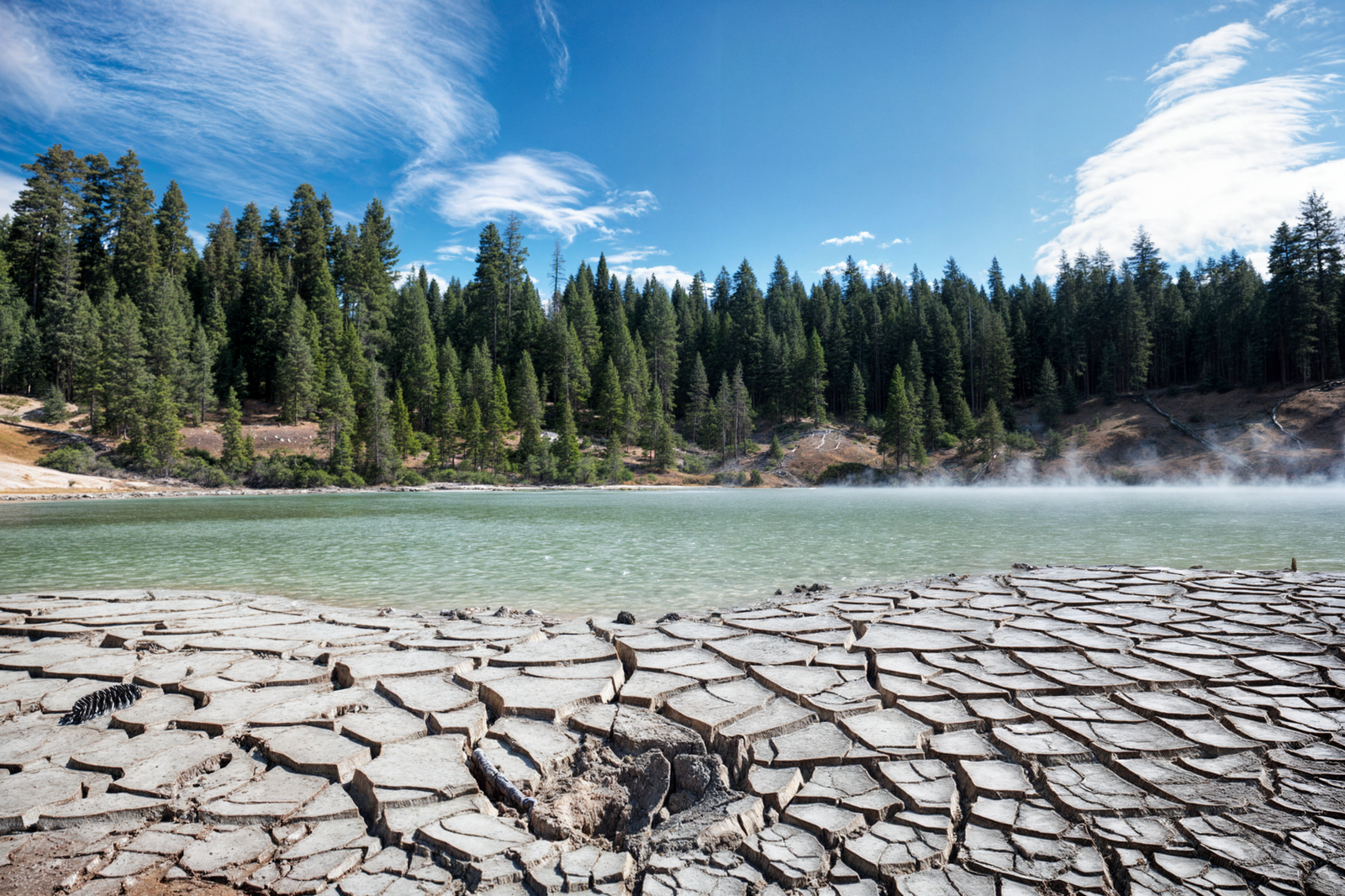 Boiling mud pots and fumaroles at Bumpass Hell hydrothermal area, Lassen Volcanic National Park